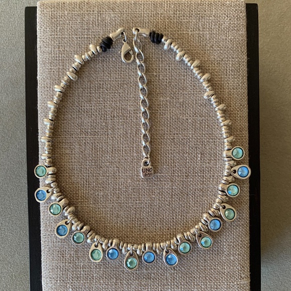 NWT Uno de 50 Silvertone/Leather Necklace w/ Two Resin Stones 17" Happy Go Lucky NWT Uno de 50 Silvertone/Leather Necklace w/ Two Resin Stones 17" Happy Go Lucky